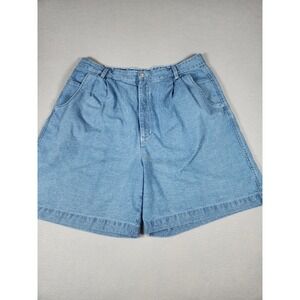 Gloria Vanderbilt Womens Pleated Bermuda Denim Shorts Blue Light Wash Pockets 16